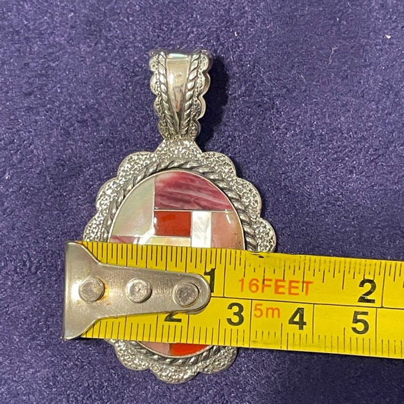 HP💕 Pollack Relios Sterling Silver 925 Multi-Stone Inlay Pendant Vintage - Picture 10 of 14